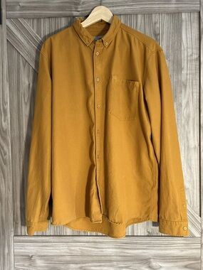 COS Mens Mustard Gold Long Sleeve Button Up Shirt Size Large Cotton Lyocell